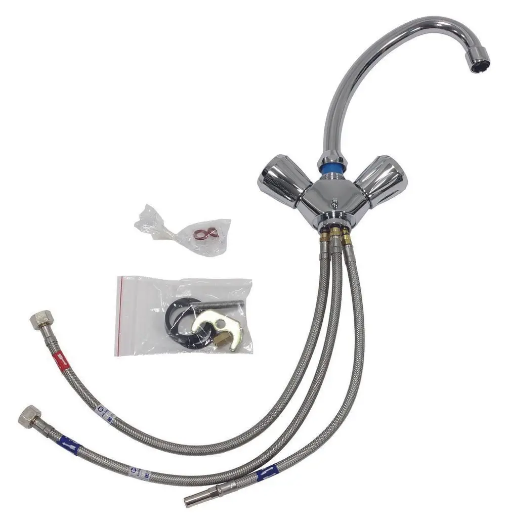 VNU 2 Standard für Waschtisch und Spüle, chromfarbener Wasserhahn mit flexiblem Auslauf und Anschlussleitungen. Zubehörteile liegen bei. Vaillant-Produkt.
